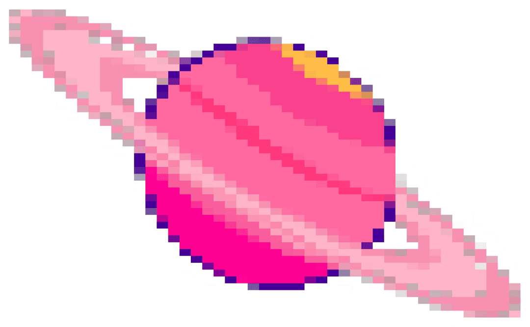 Retro Pixel Art Pink Ringed Planet, Transparent Background