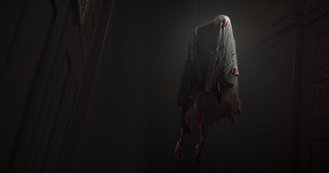 Spooky Headless Ghost in Dim Hallway Scene