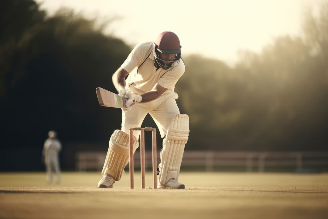 Biracial cricket player on cricket field, created using generative ai technology - Free Images, Stock Photos and Pictures on Pikwizard.com