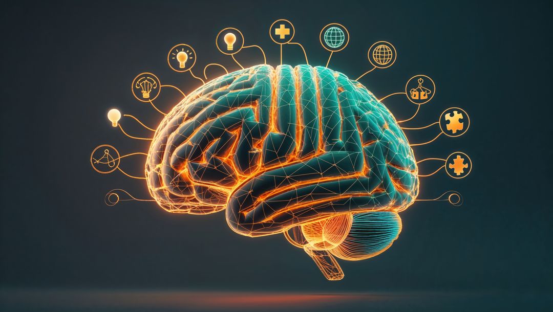 Futuristic Brain with Integrated Technology Elements and Connections