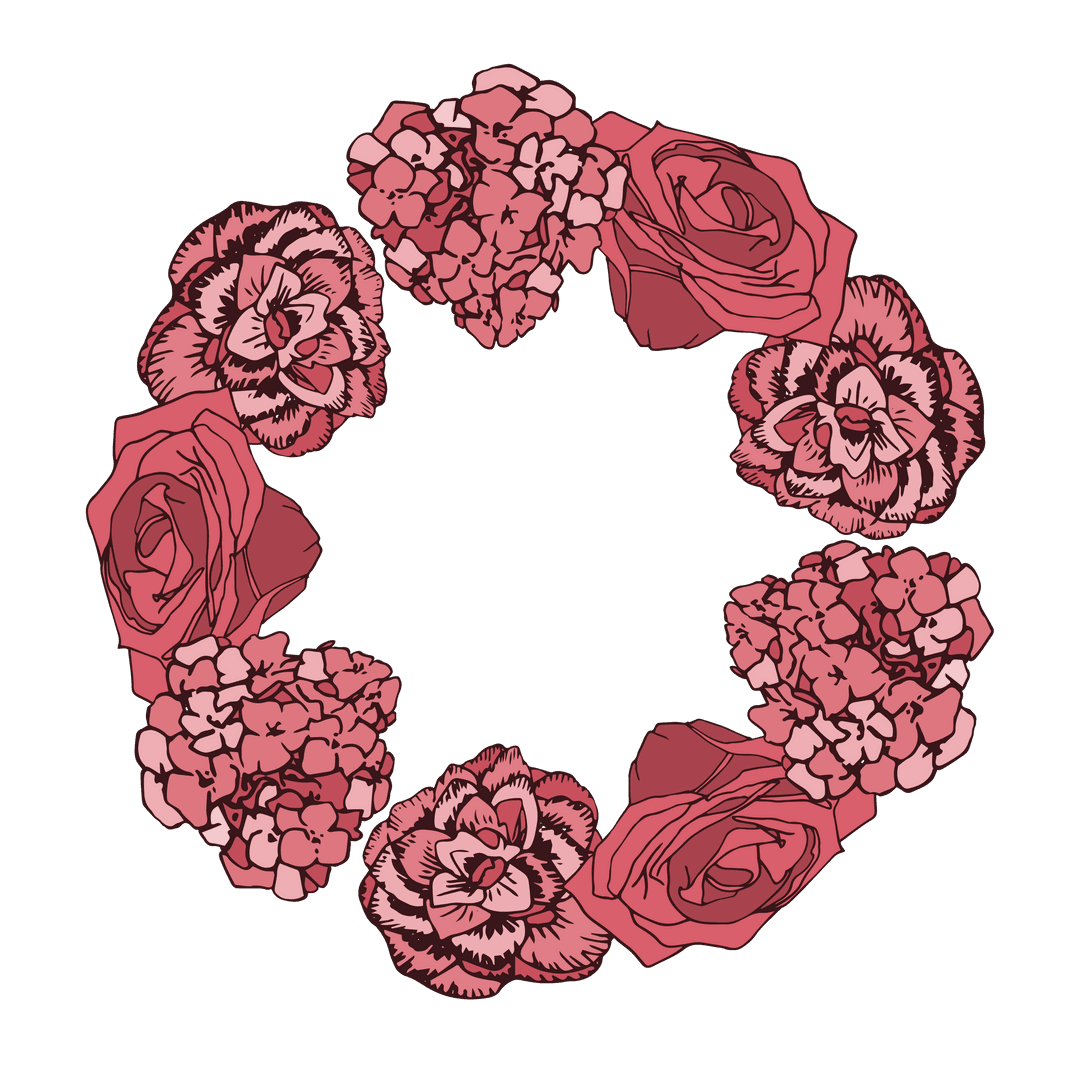 Digital Floral Wreath Illustration on Transparent Background