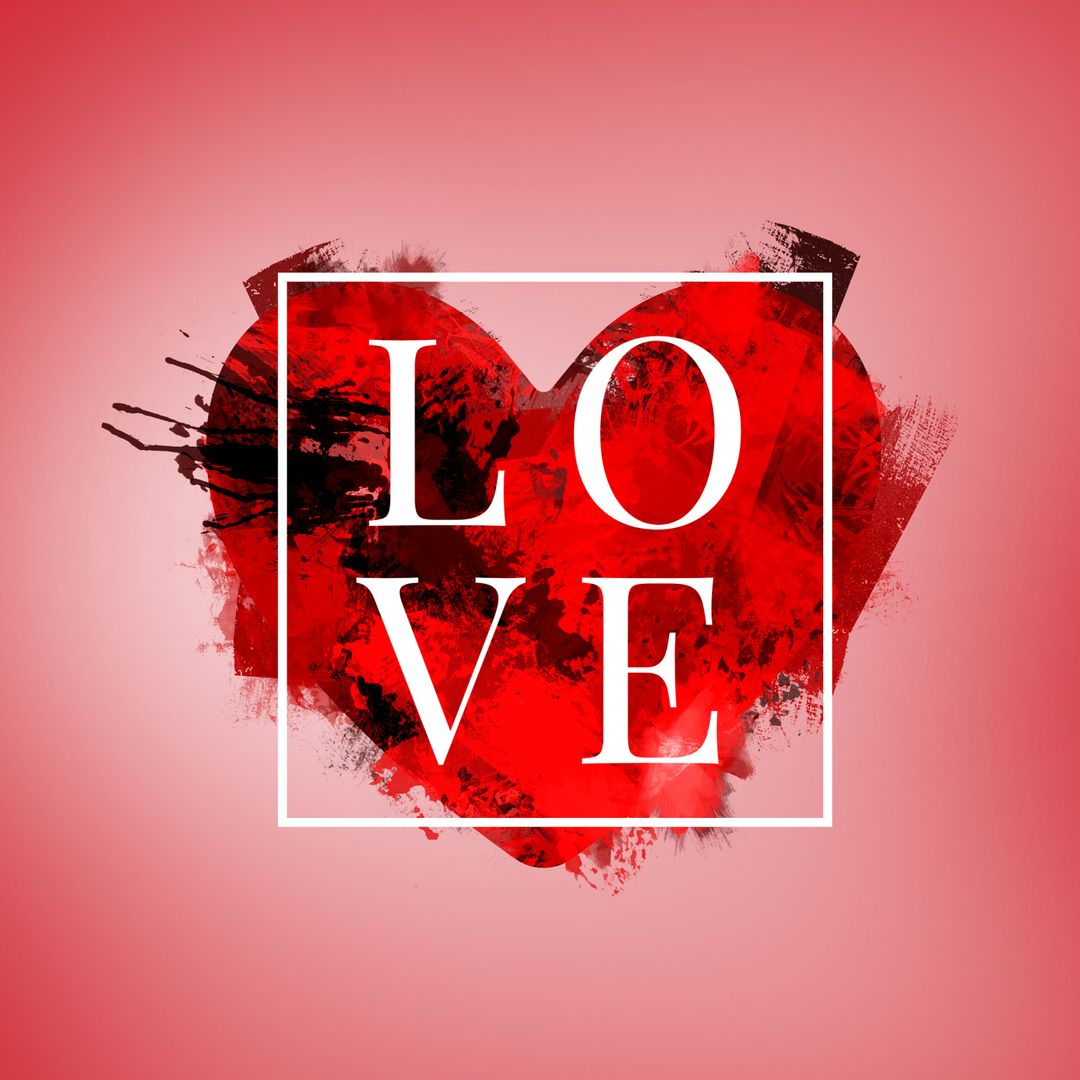 Bold Red Grunge Heart with LOVE Text