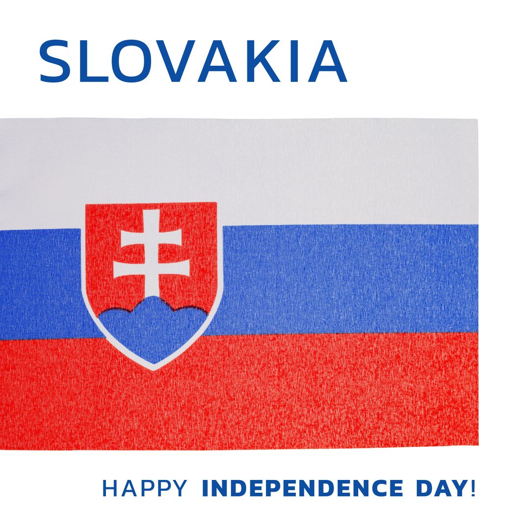Slovakia Flag with Independence Day Text on White Background