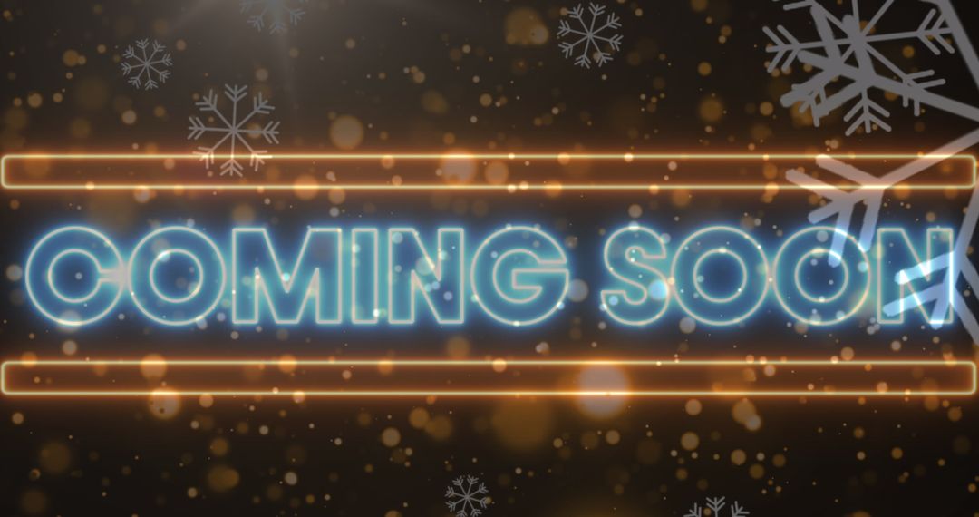 Glowing Coming Soon Banner with Winter Snowflakes