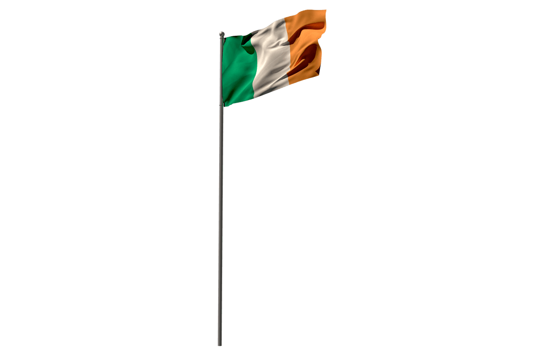 Waving Representation of Irish National Flag on Transparent Background