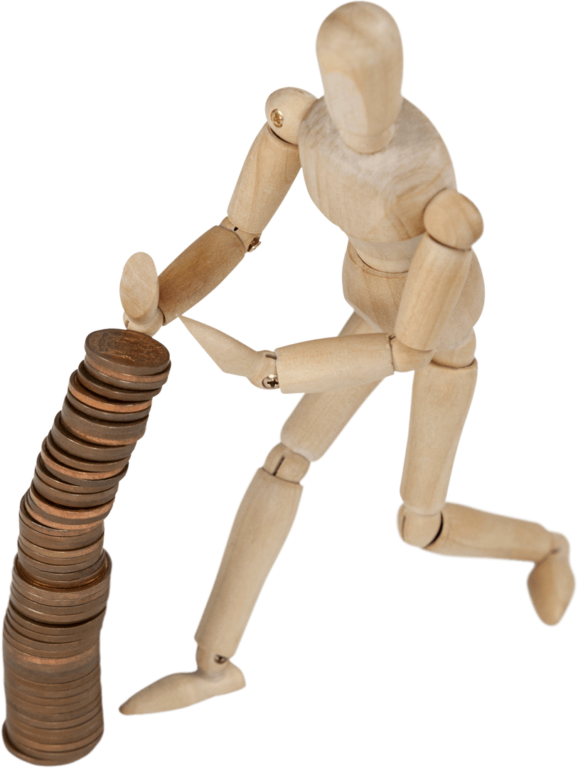 Transparent Wooden Figurine Preventing Coin Stack from Toppling