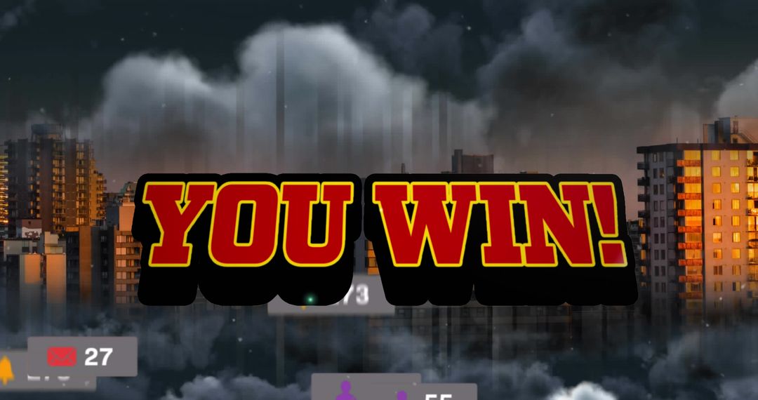 You Win Text Overlayed on a Digital Cityscape