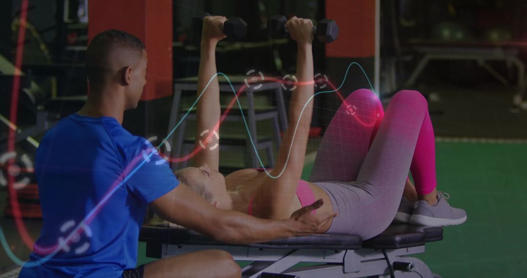 Personal Trainer Guidance with Dumbbells and Digital Performance Analytics