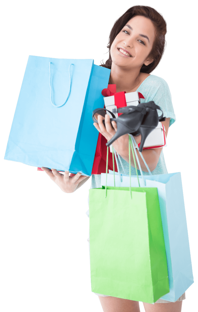 Transparent Happy Shopper with Bags and Gifts Displaying Mouthwear Purchase
