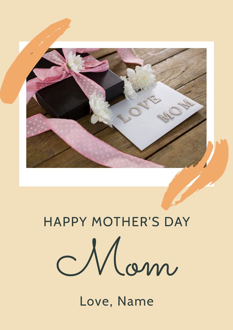 Mother's Day Greeting Card with Gift and Flowers
