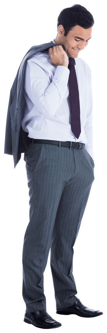 Transparent Background of Smiling Businessman Carrying Suit Jacket