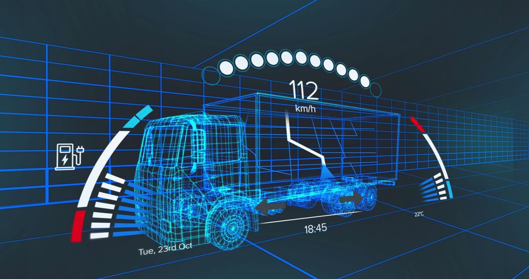 Futuristic Wireframe Truck Dashboard Display Digital Interface