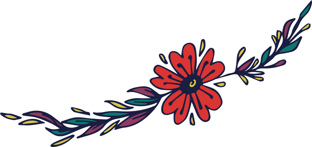 Decorative Red Flower Garland on Transparent Background
