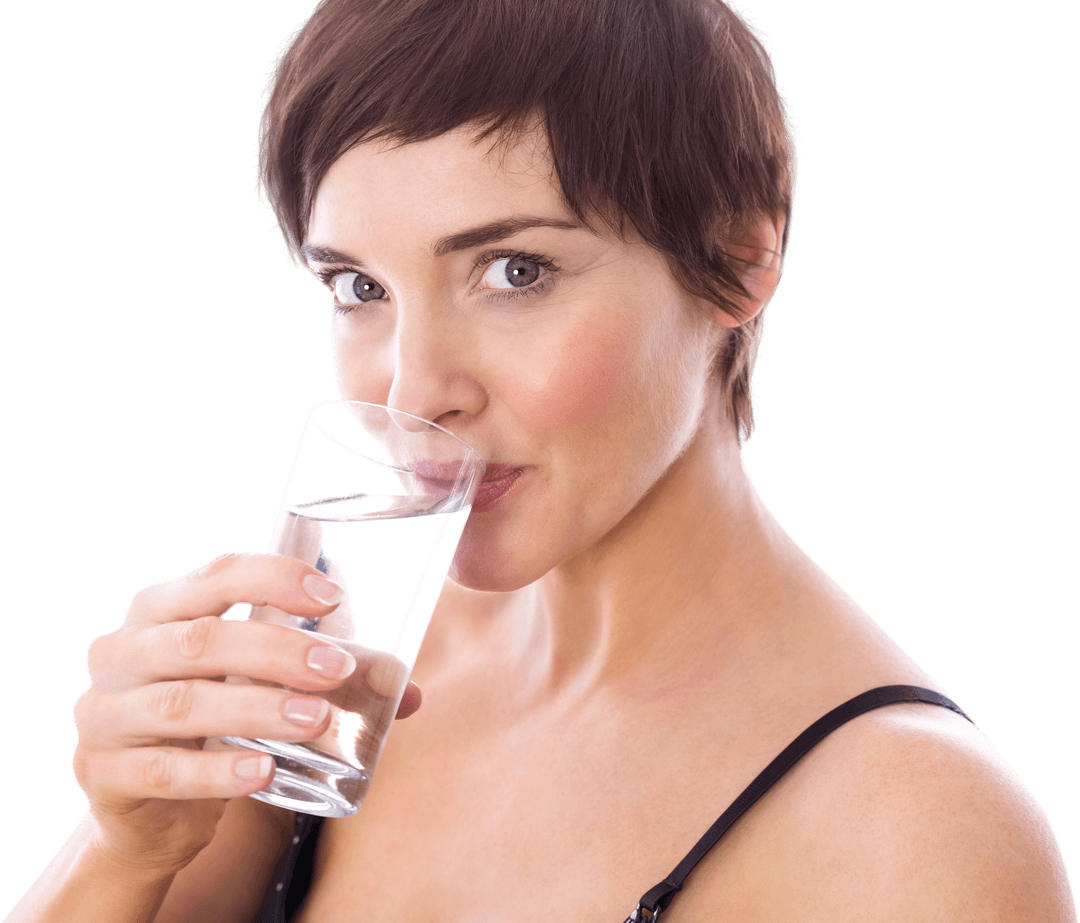 Transparent Image of Woman Drinking Water with Healthy Glow