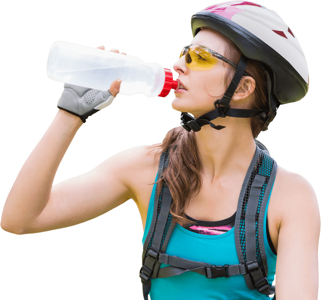 Young Mountain Biker Drinking Water for Refreshment