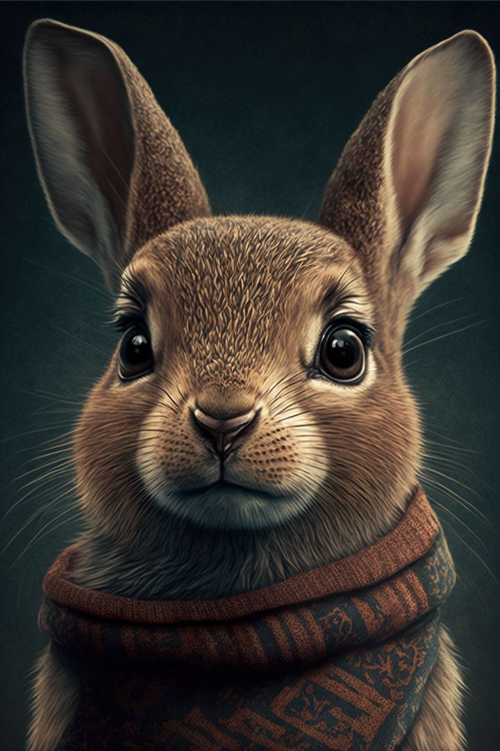 Portrait of cute rabbit with scarf on black background, created using generative ai technology - Free Images, Stock Photos and Pictures on Pikwizard.com
