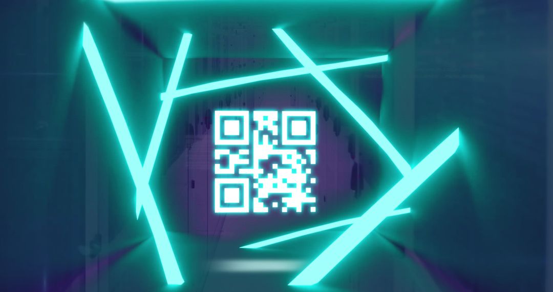 Futuristic Neon QR Code with Data Servers
