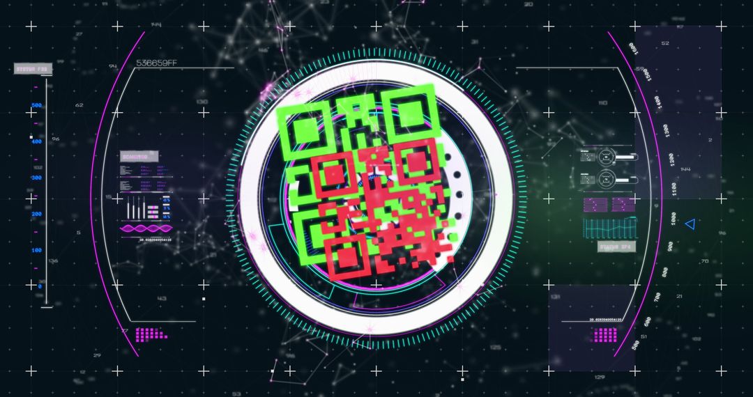 Futuristic QR Code and Digital Interface Display