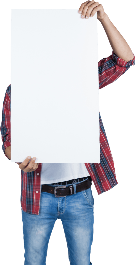 Person Holding Transparent Blank Placard Customizable Template