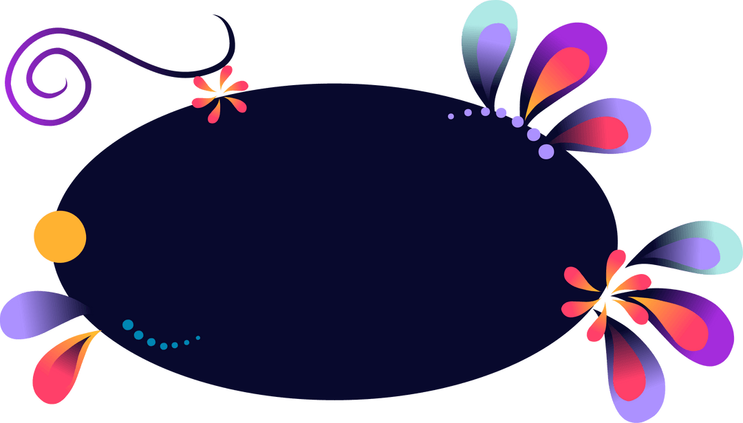 Abstract Graphic Banner with Flowers and Swirl on Transparent Background