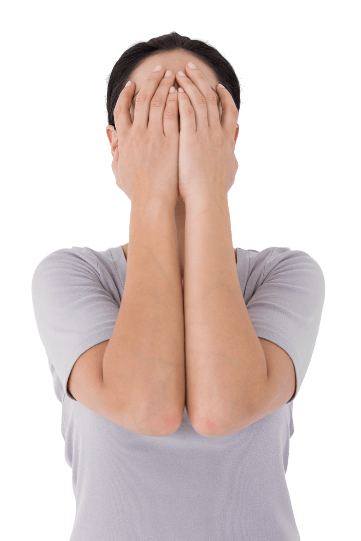 Transparent Background Shy Woman Covering Face
