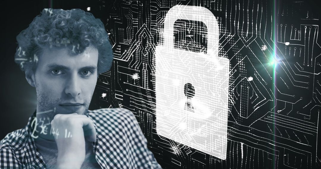 Cybersecurity Concept with Man and Digital Padlock