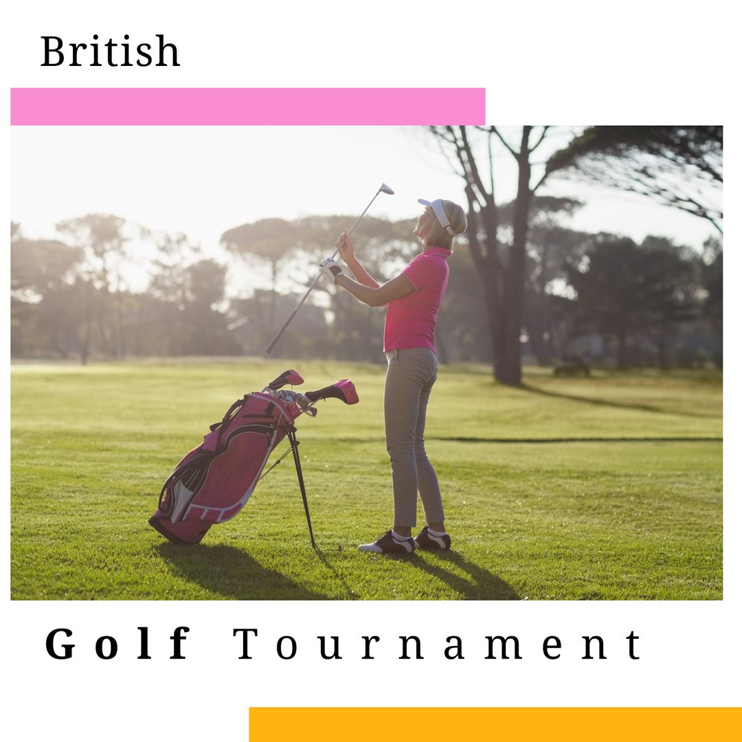 Female Golfer Practicing at Scenic Golf Course