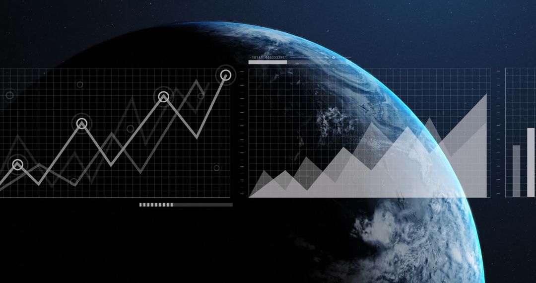 Financial Data Visuals Over Half-View of Earth