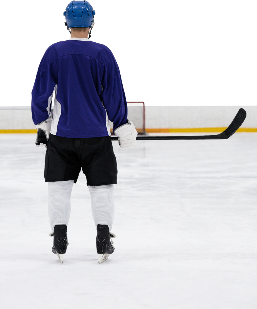 Transparent Rear View of Ice Hockey Player in Blue Jersey Standing on Ice Rink - Download Free Stock Images Pikwizard.com