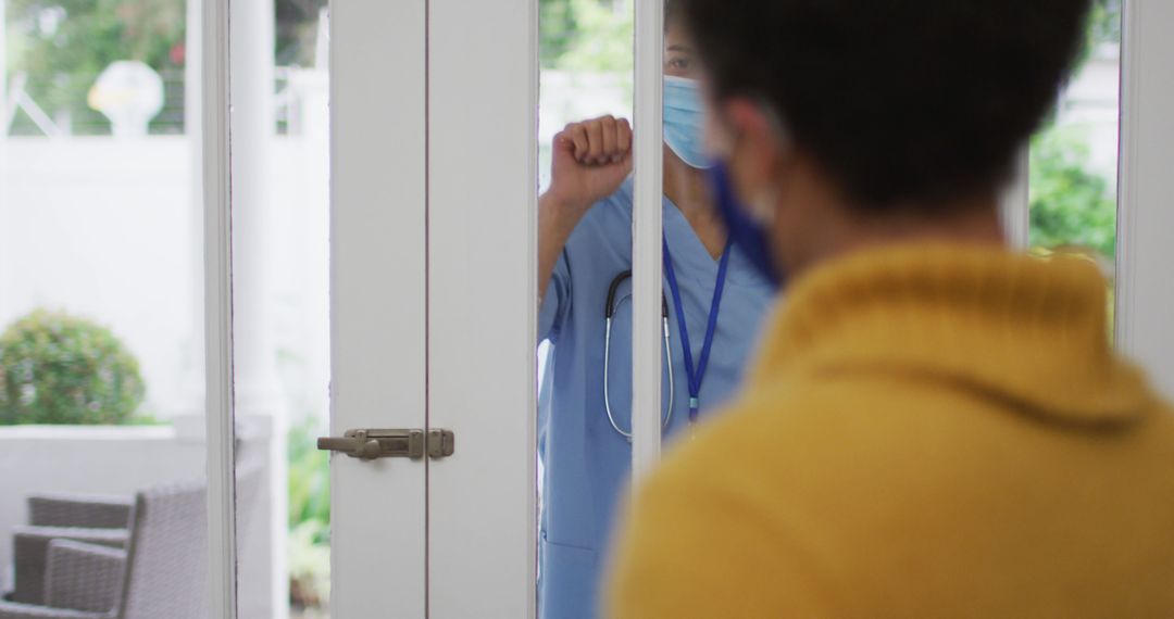 Healthcare Worker in Mask Knocking on Door of Home - Free Images, Stock Photos and Pictures on Pikwizard.com