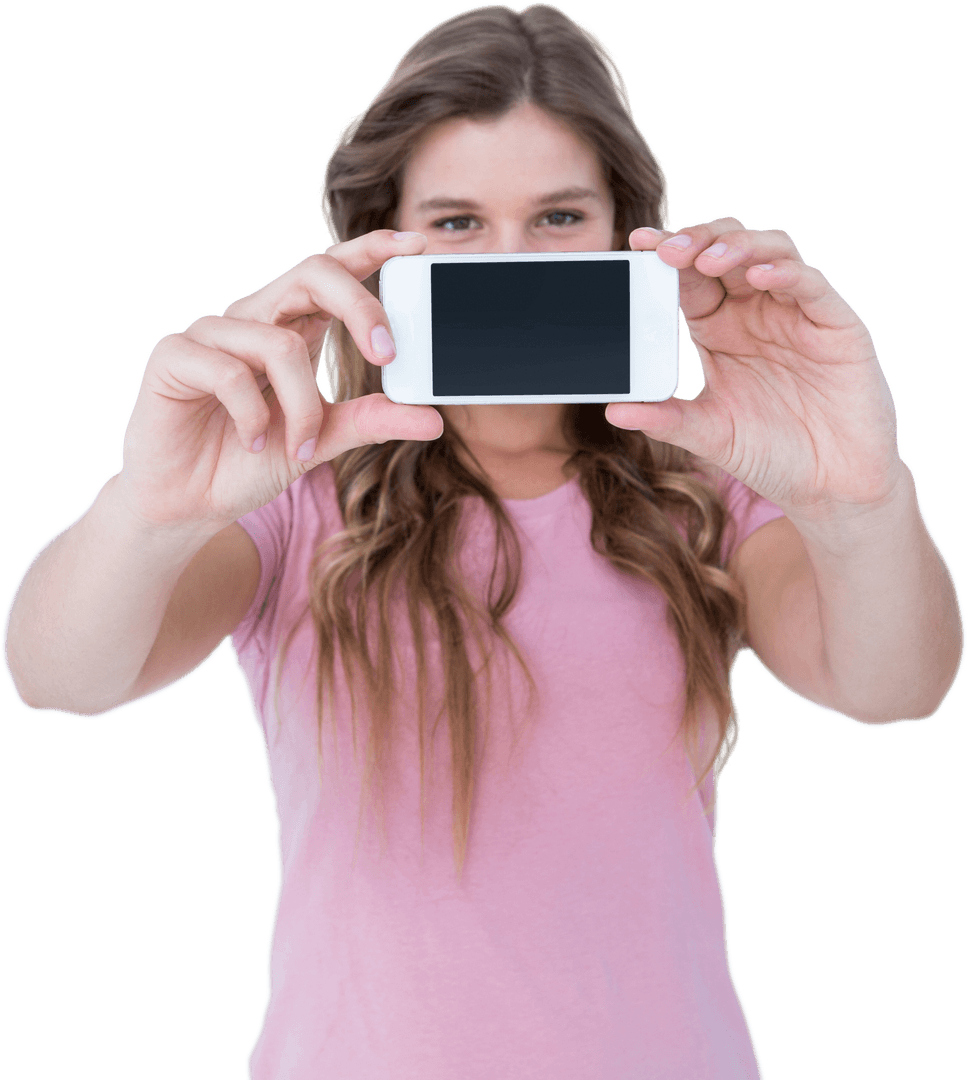 Close-up of Woman Taking Transparent Smartphone Self-portrait