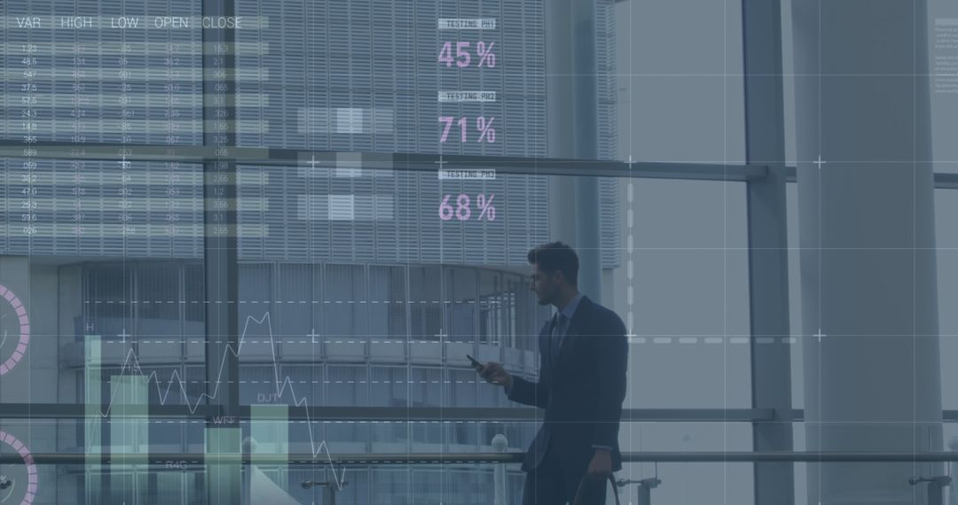 Businessman Analyzing Data Displays in Modern Office