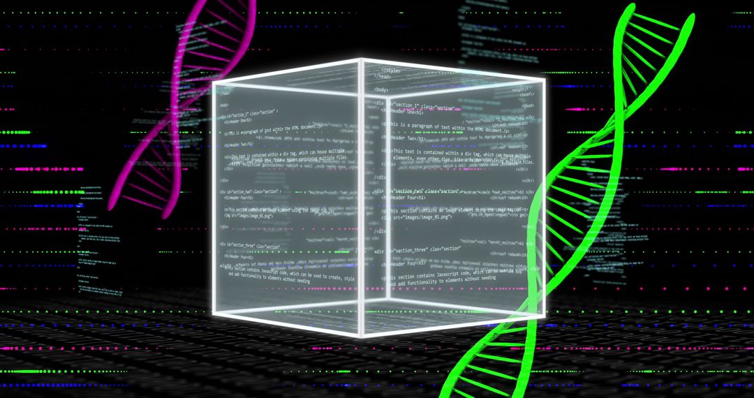 Digital Code Box with DNA Strands Highlighting Biotechnology Innovation