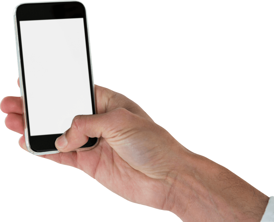 Transparent Mobile Phone in Hand Isolated on White Background
