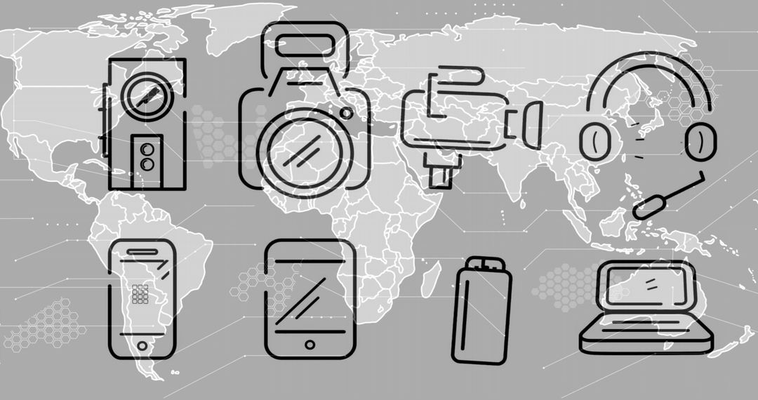 Global Technology Icons Overlaying World Map