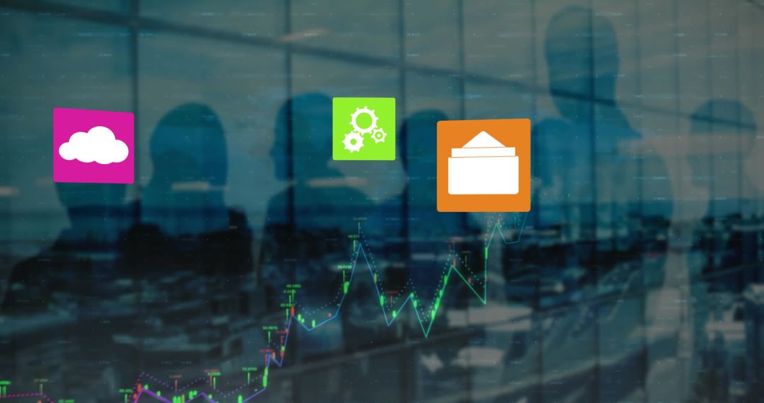 Business Team Analyzing Digital Data with Technology Icons