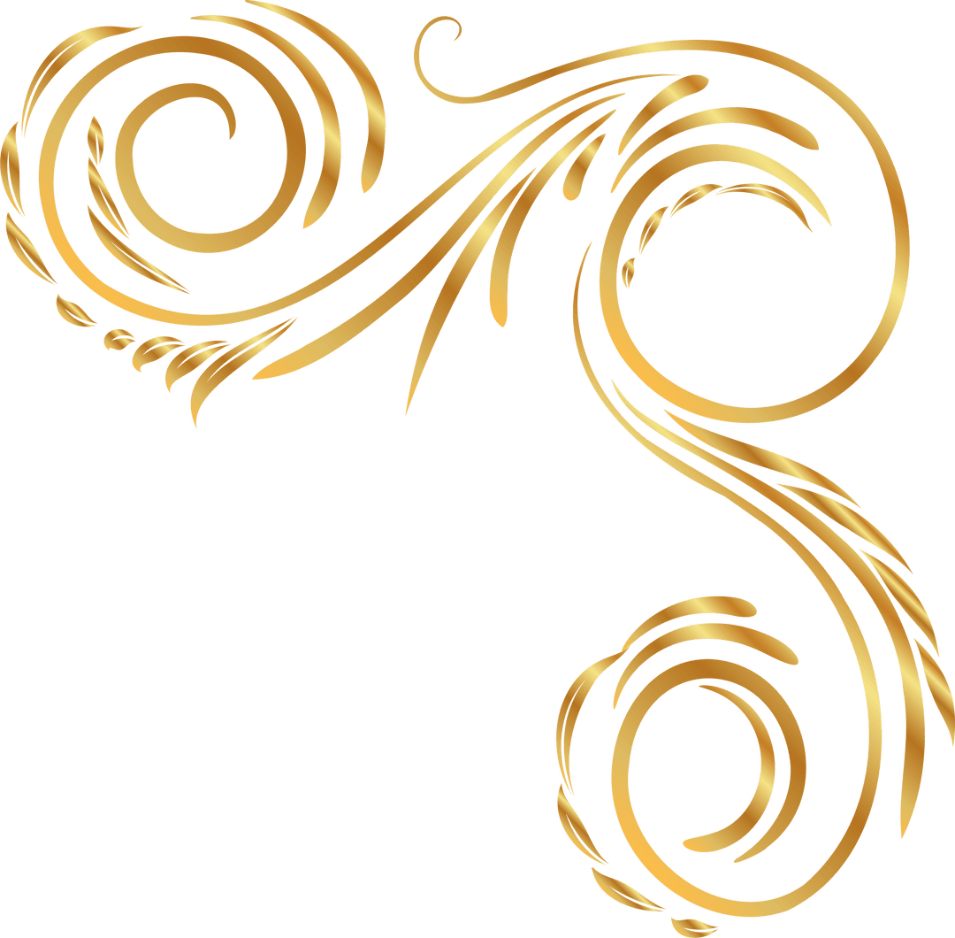 Golden Floral Swirls with Transparent Background Elegance