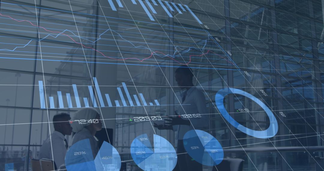 Modern Financial Data Processing Overlaid on Cityscape