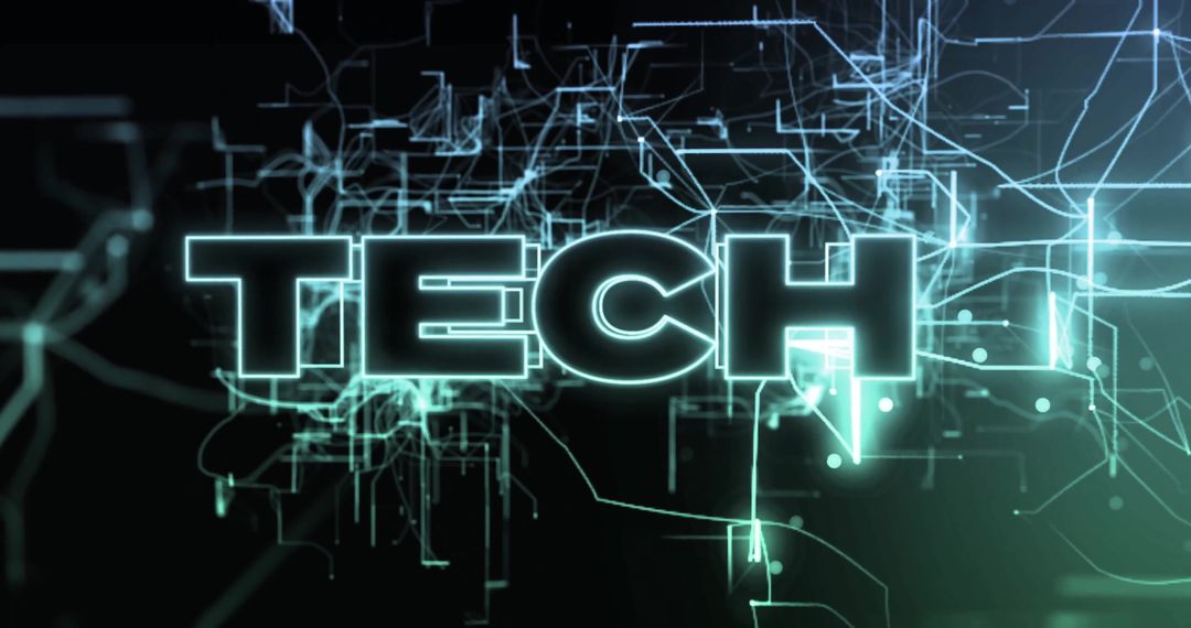 Futuristic Glowing TECH Typography with Digital Circuit Background