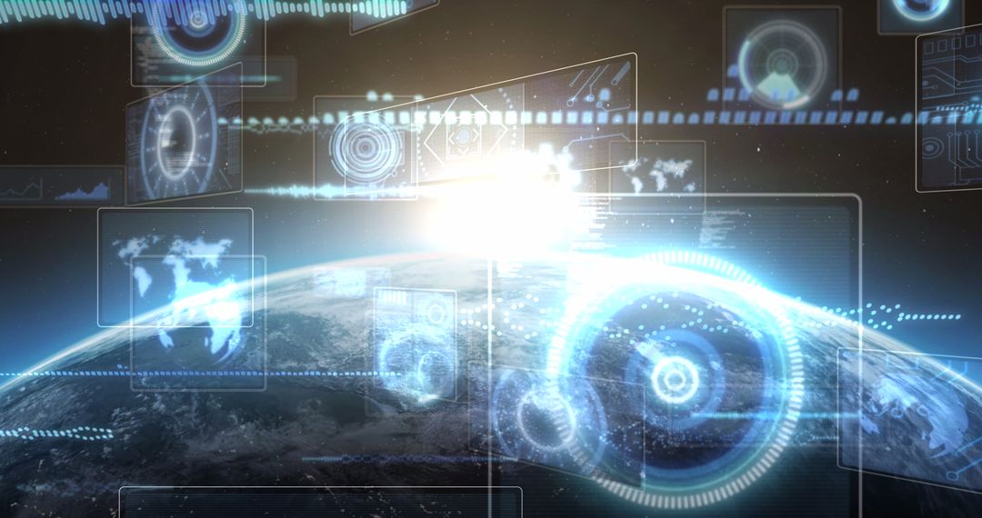 Futuristic Global Interface with Data Overlays and Earth