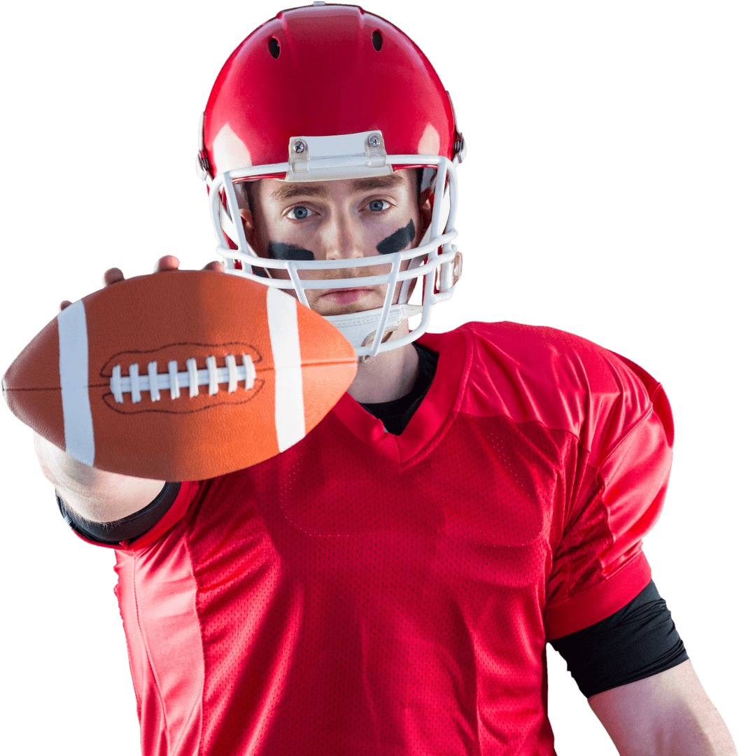 American Football Player Holding Ball Transparent Perspective
