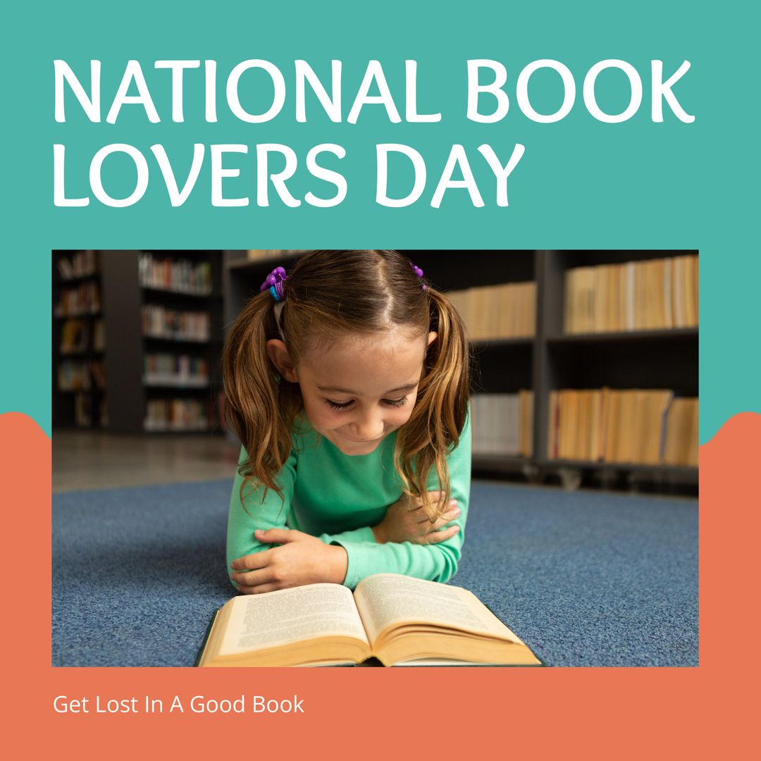Young Girl Reading Book on National Book Lovers Day in Library