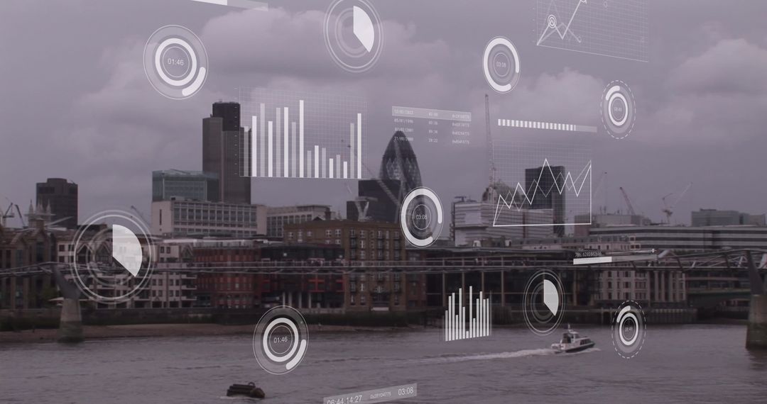 Digital Financial Data Over London Cityscape