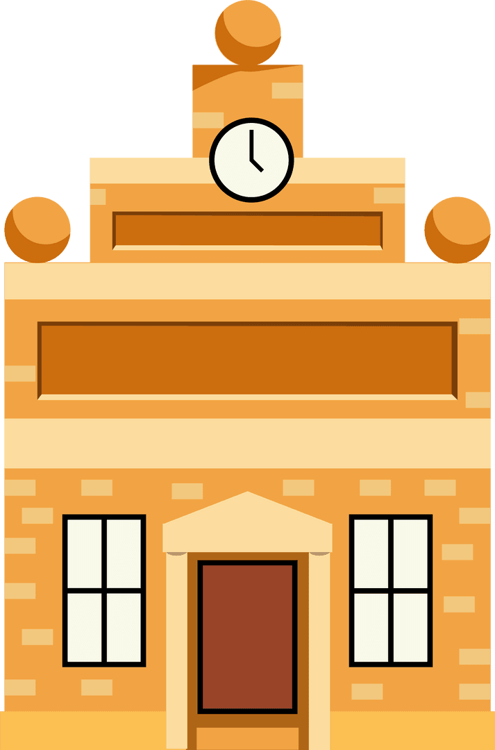 Transparent Town Hall Vector Illustration with Clock and Pediment