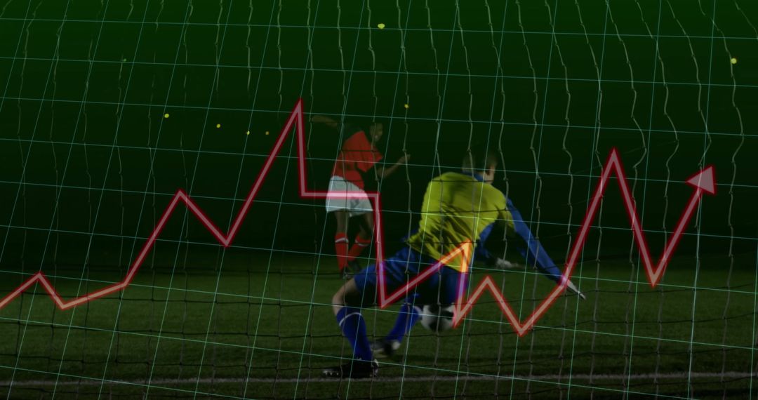 Goalkeeper Saving Soccer Goal with Analytics Overlay Graph