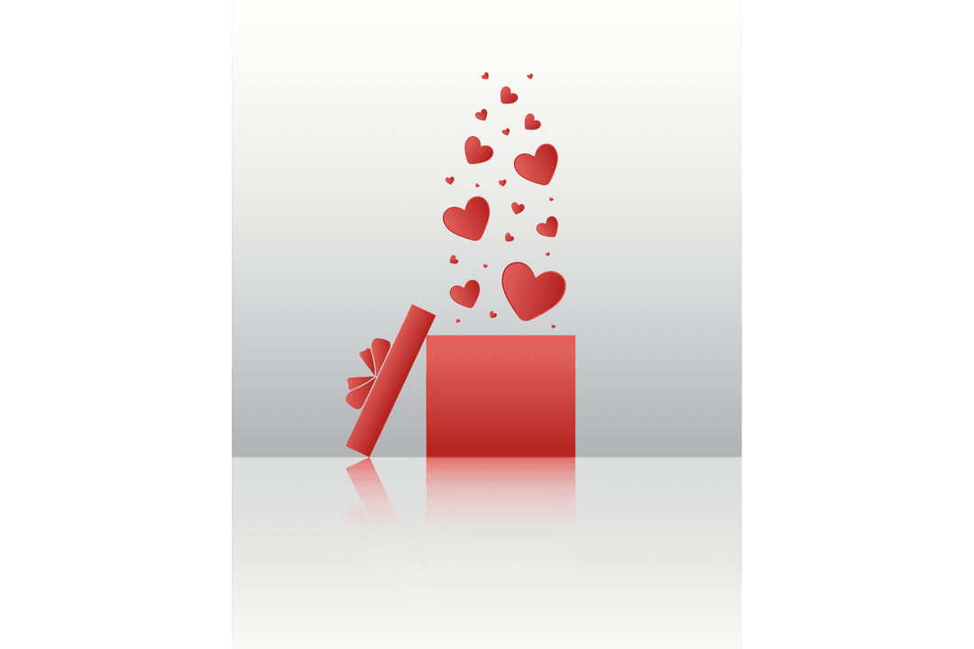 Vector Red Gift Box with Floating Hearts on Transparent Background