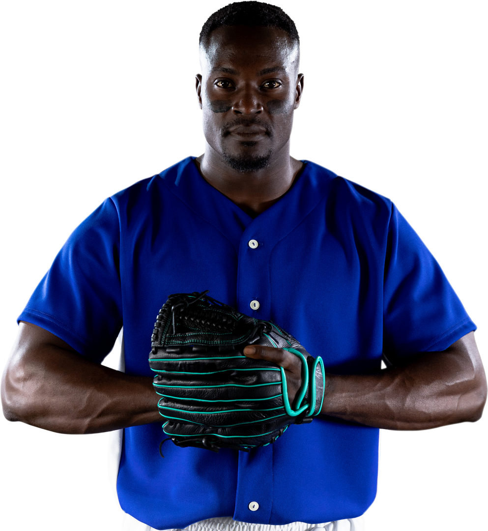 Transparent Confident African American Baseball Player with Mitt in Team Uniform - Download Free Stock Images Pikwizard.com