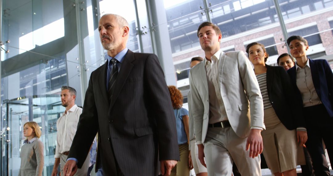 Business People Walking Through Modern Office Atrium - Free Images, Stock Photos and Pictures on Pikwizard.com