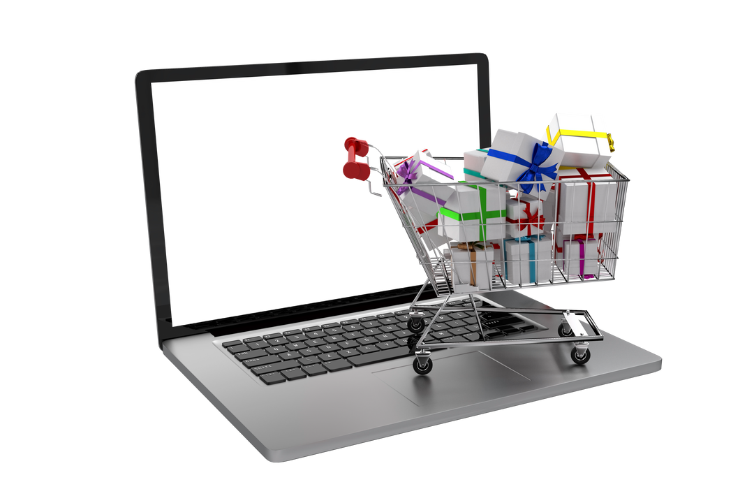 Transparent digital illustration of shopping cart and laptop, online shopping technology concept - Download Free Stock Images Pikwizard.com