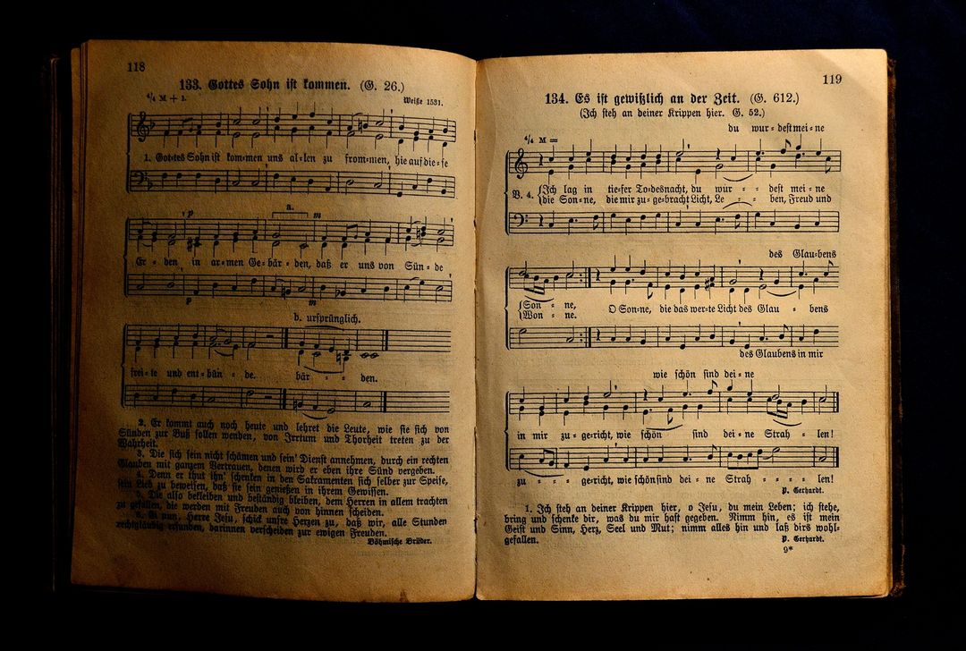 Vintage Hymn Book Open to German Sheet Music - Free Images, Stock Photos and Pictures on Pikwizard.com